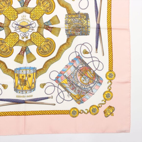 SOLD - Hermès Carré 90 LES TAMBOURS drumming Scarf Silk Pink - Picture 3 of 7